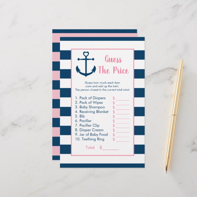 Papier Ancre Rose Navy Devine Le Jeu De Douche Prix (Devant/Arrière en situation)