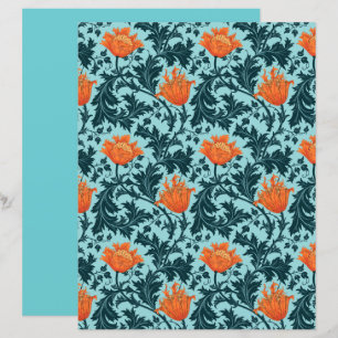 Papier Anémone William Morris, bleu indigo et corail