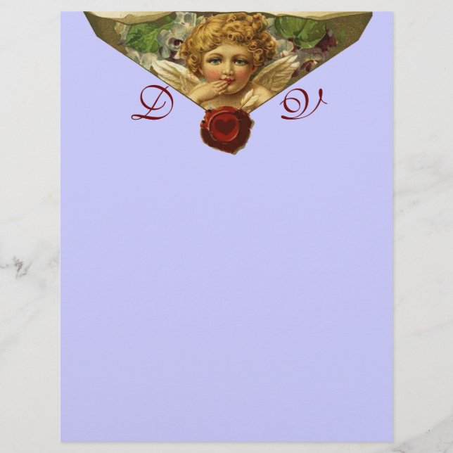 Papier ANGEL COEUR CIRE SCEAU Monogramme Bleu (Devant)