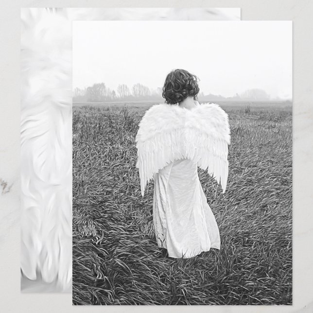 Papier Angel Élégant Noir Et Blanc Photo Art (Devant / Derrière)
