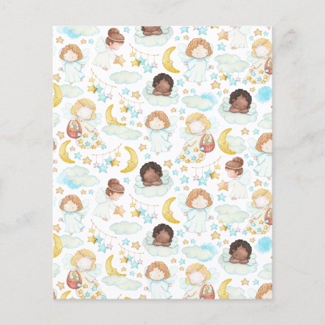 Papier Anges adorables et étoiles Aquarelle Art (Devant)