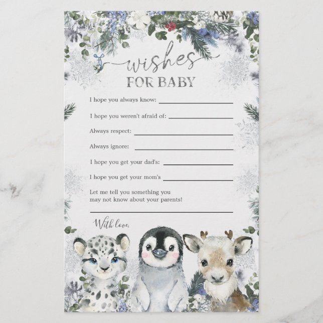 Papier Animal arctique Hiver Onederland Voeux pour bébé (Devant)