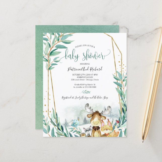 Papier Animaux de bois Baby shower Invitations budgétaire (Devant/Arrière en situation)