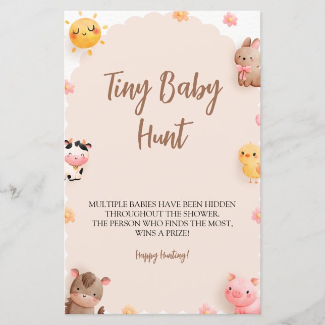 Papier Animaux de ferme Baby shower Minuscule jeu de chas (Devant)