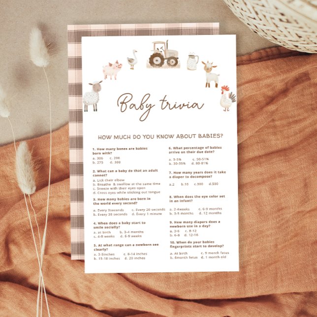 Papier Animaux de ferme Barnyard Baby shower Trivia Jeu (Créateur téléchargé)