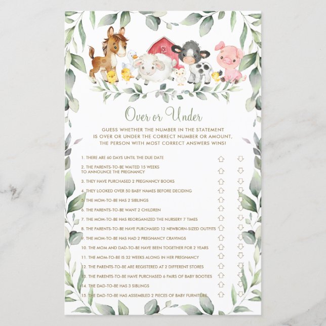 Papier Animaux de ferme chic Baby shower au-dessus ou au- (Devant)