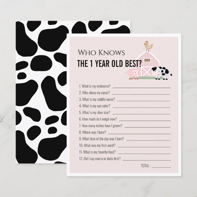 Papier Animaux de ferme qui connaît 1yo meilleur 1st Anni (Devant / Derrière)