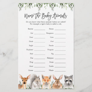 Papier Animaux de forêt Nom du Baby shower Les animaux de