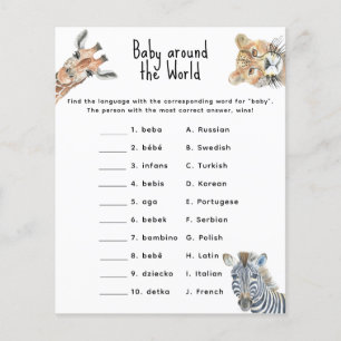Papier Animaux de safari - bébé autour du monde jeu