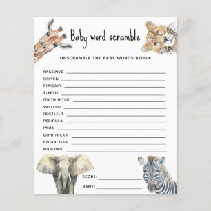 Papier Animaux de safari - Mots mêlés pour bébé