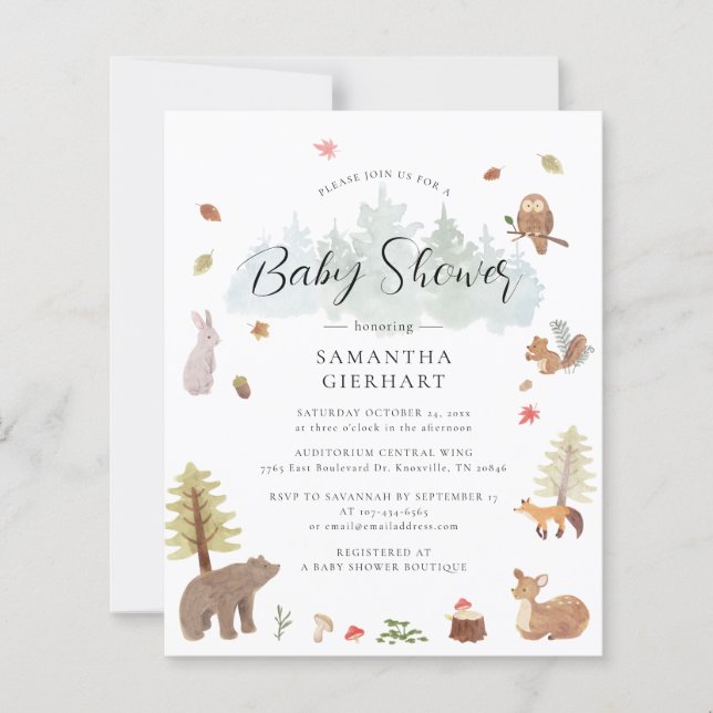 Papier Animaux des bois Aquarelle Baby shower Invitation (Devant)