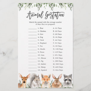 Papier Animaux des bois Baby shower Animal Gestation jeu