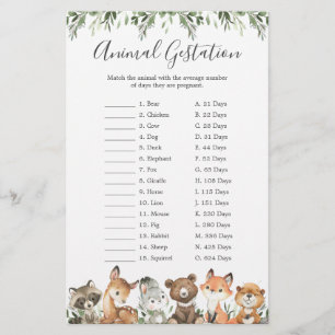 Papier Animaux des bois Baby shower Animal Gestation jeu