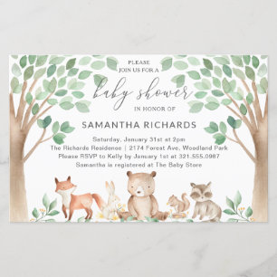 Papier Animaux des bois Invitation Baby shower budgétaire