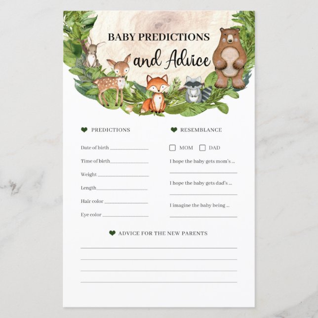 Papier Animaux des bois Prédictions et conseils pour bébé (Devant)