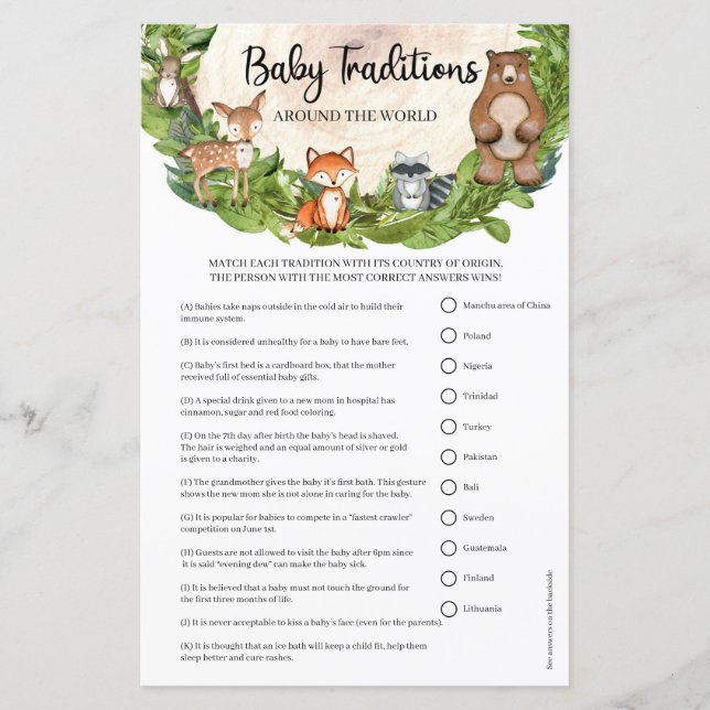Papier Animaux des bois Traditions des bébés dans le mond (Devant)