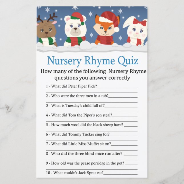 Papier animaux d'hiver Nursery Rhyme Quiz jeu de baby sho (Devant)