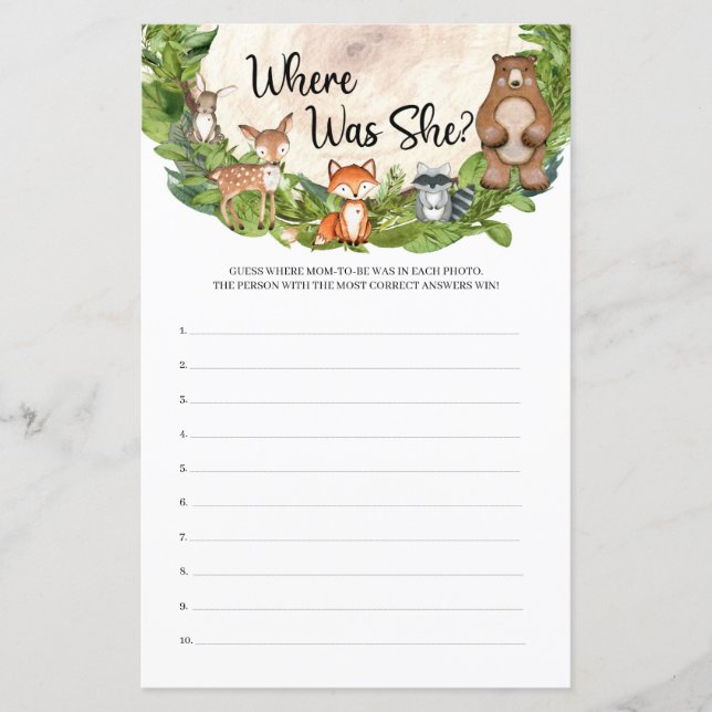 Papier Animaux forestiers thème boisé Où était-elle ? (Devant)