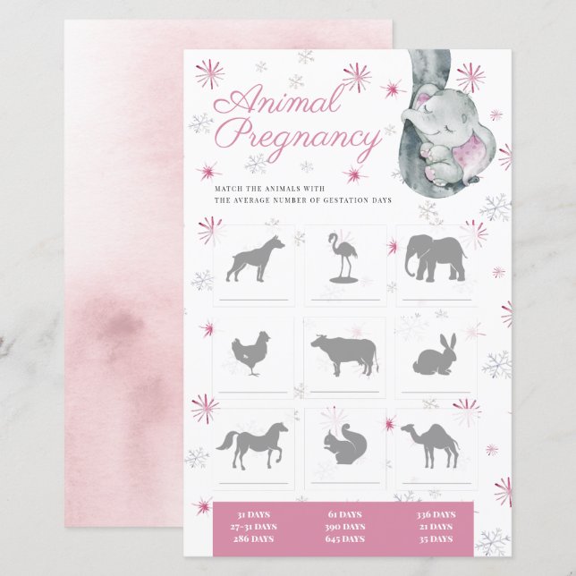 Papier Animaux Grossesse fille Baby shower jeu (Devant / Derrière)