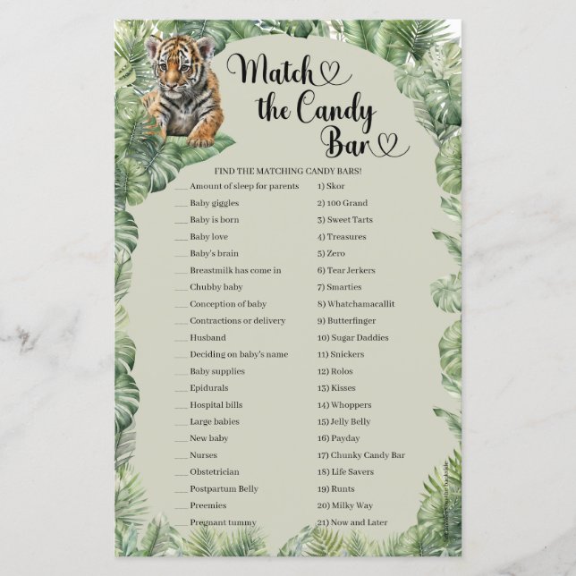 Papier Animaux Safari Tropical Match The Candy Bar jeu (Devant)