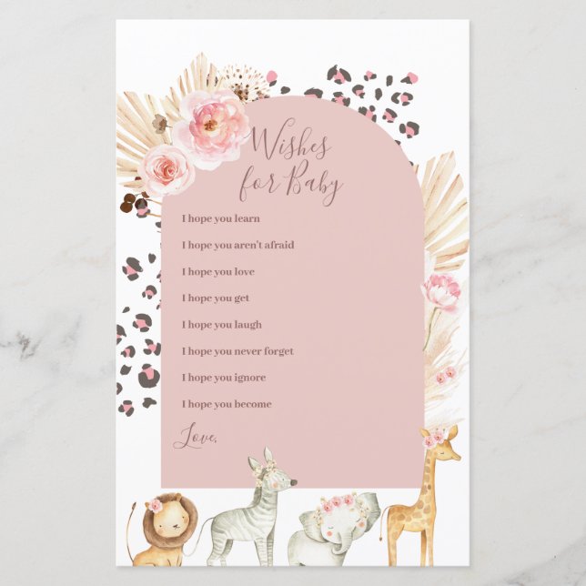 Papier Animaux sauvages Boho rose souhaits pour bébé (Devant)