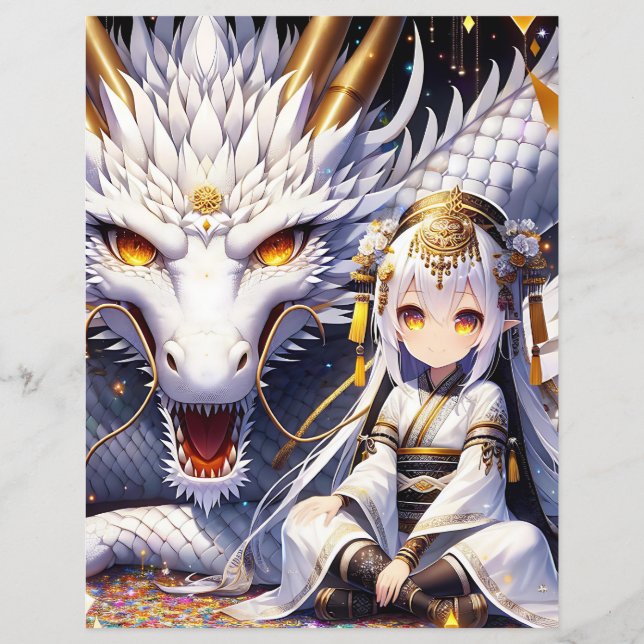 Papier Anime Girl et Dragon blanc et or (Dos)