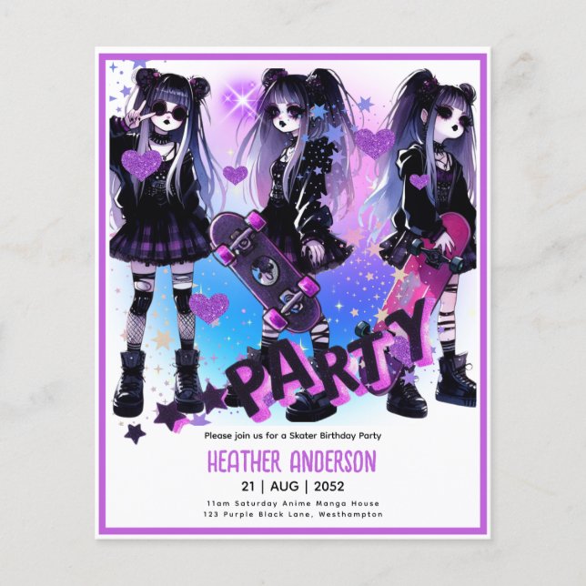 Papier Anime Skater Girl Anniversaire Fête Skateboard (Devant)