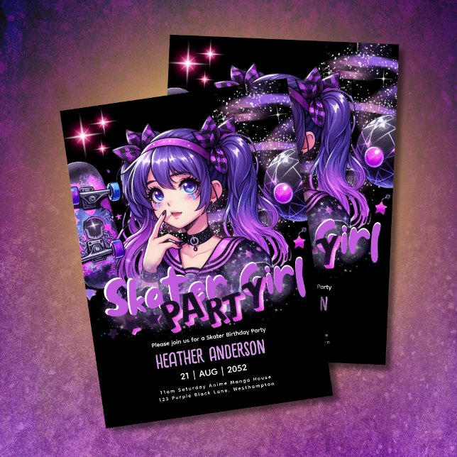 Papier Anime Skater Girl Anniversaire Fête Skateboard (Créateur téléchargé)