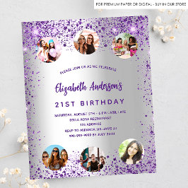 Papier Anniversaire argent violet photo invitation budget