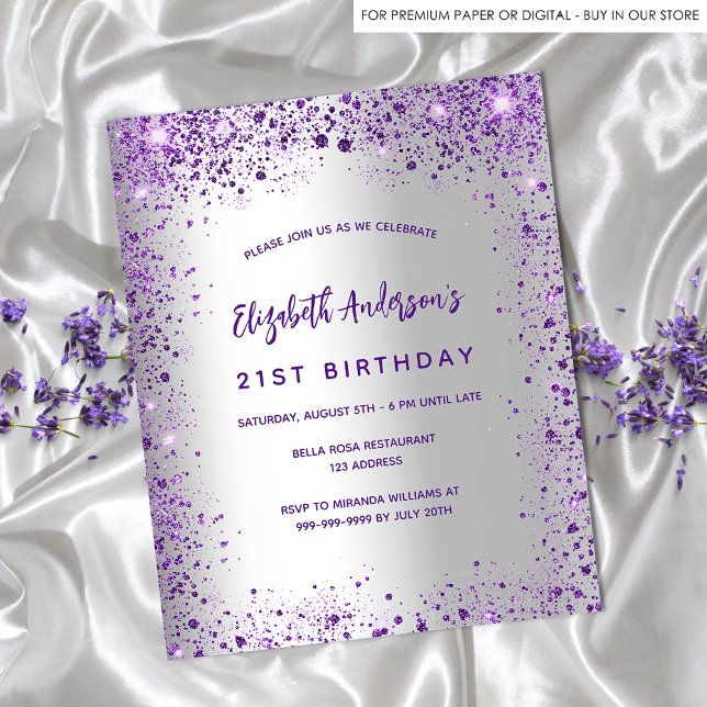Papier Anniversaire argent violet violet invitation budge (Créateur téléchargé)