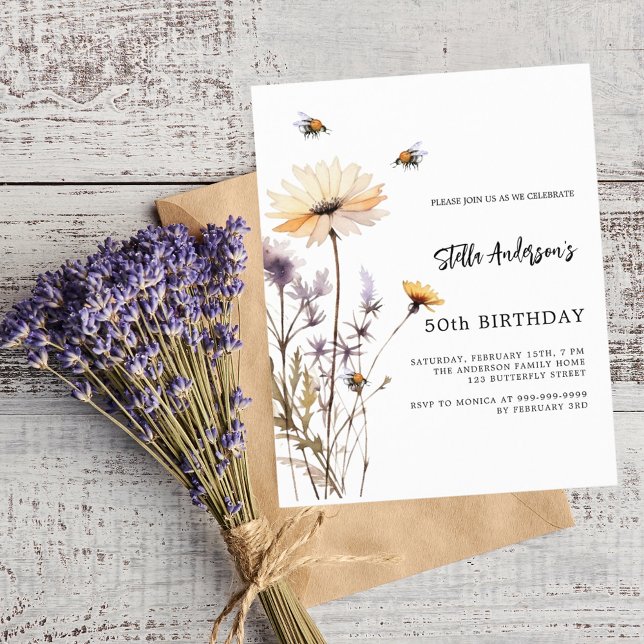 Papier Anniversaire budget violet jaune fleur sauvage (Créateur téléchargé)