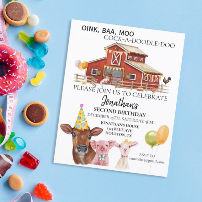 Papier Anniversaire de la ferme Aquarelle de vache Grange (Créateur téléchargé)