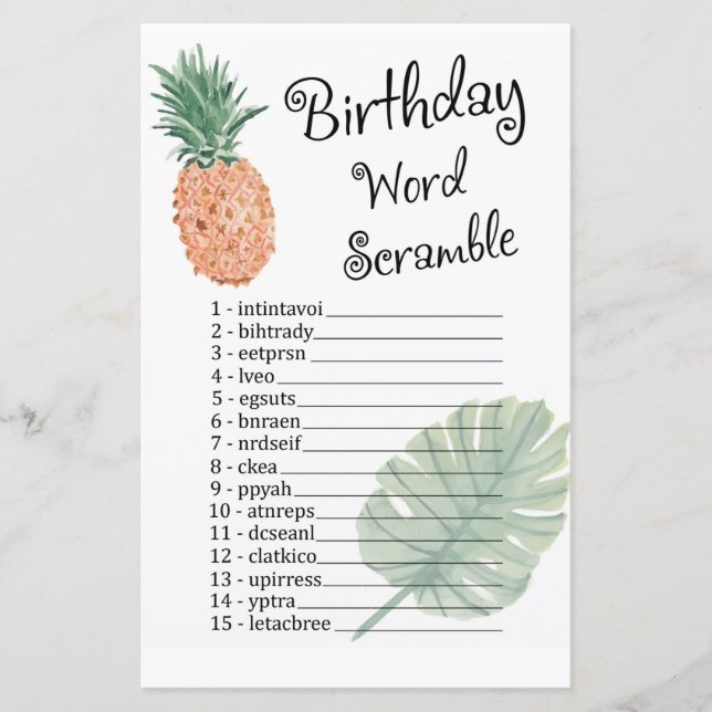 Papier ANNIVERSAIRE DE L'ananas MOT SCRAMBLE JEU (Devant)