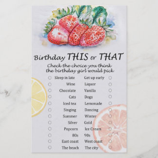 Papier Anniversaire des fraises ce ou ce jeu