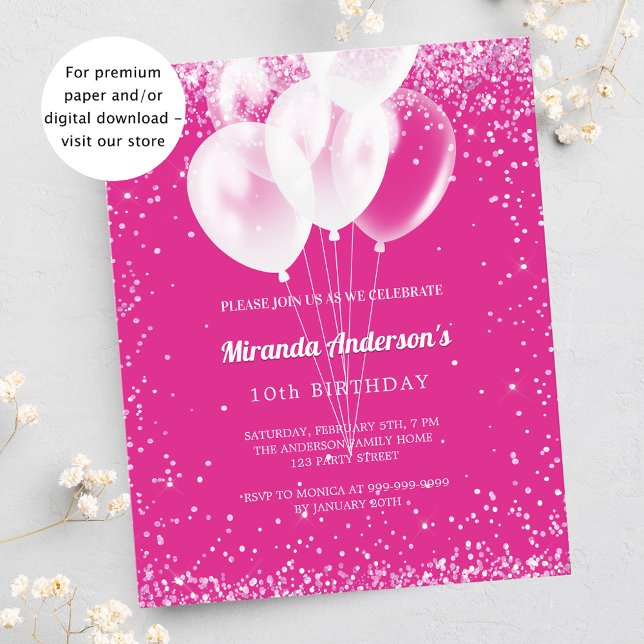 Papier Anniversaire fête fille rose ballon budget invitat (Créateur téléchargé)
