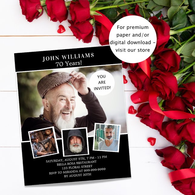 Papier Anniversaire fête noir blanc photo budget invitati (Créateur téléchargé)