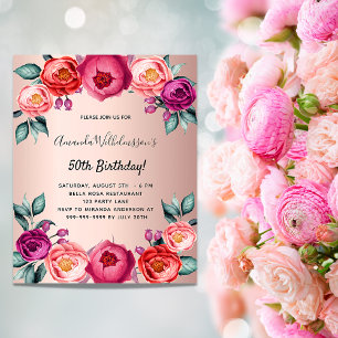 Papier Anniversaire fleurie rose or rose budget invitatio