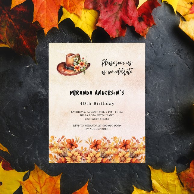 Papier Anniversaire fleurs orange cowgirl budget invitati (Créateur téléchargé)