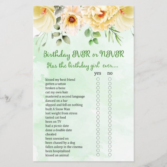Papier Anniversaire Floral Jeu ou jamais (Devant)
