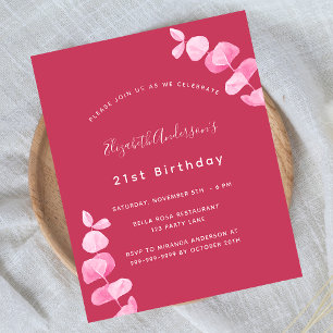 Papier Anniversaire magenta eucalyptus invitation budgéta