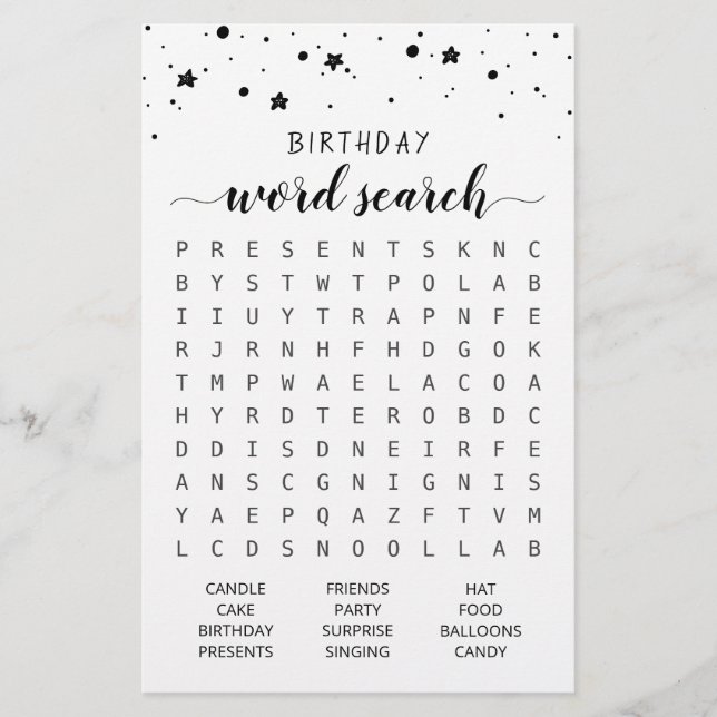 Papier Anniversaire Mot de recherche jeu Anniversaire fêt (Devant)