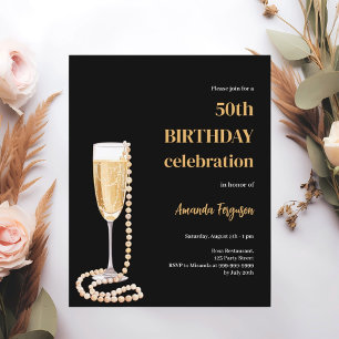 Papier Anniversaire noir or bulle vin perles invitation