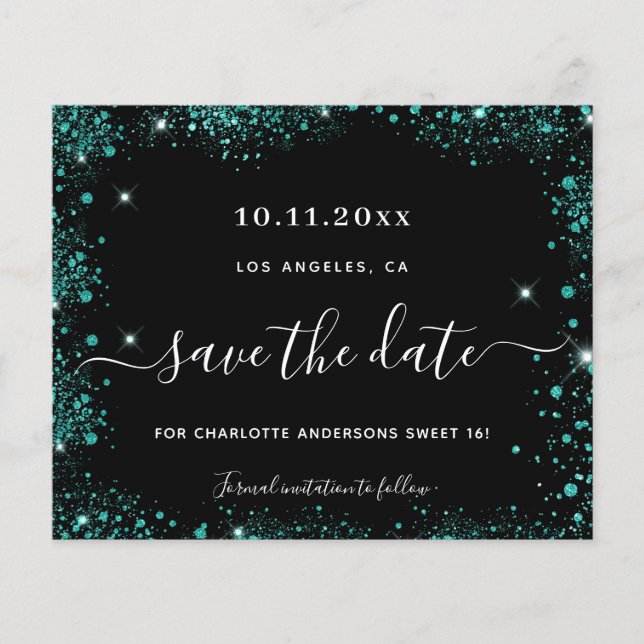 Papier Anniversaire noir turquoise parties scintillant ve (Devant)