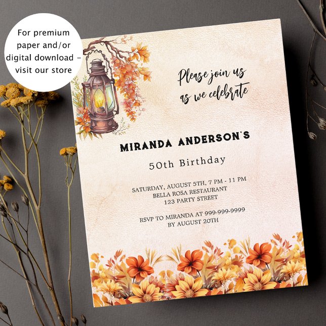Papier Anniversaire orange automne florales invitation bu (Créateur téléchargé)