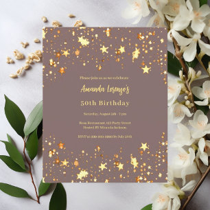 Papier Anniversaire poussiéreux mauve or étoiles invitati