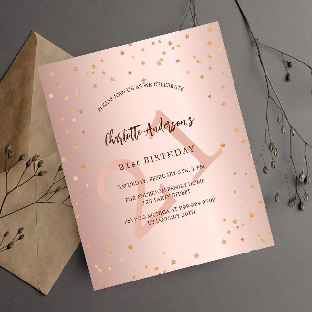 Papier Anniversaire rose or étoiles invitation (Créateur téléchargé)