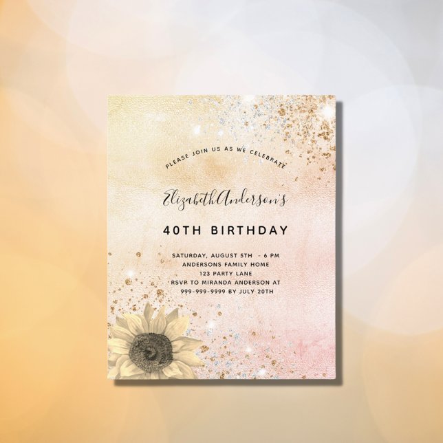 Papier Anniversaire rose or sunflower budget invitation (Créateur téléchargé)