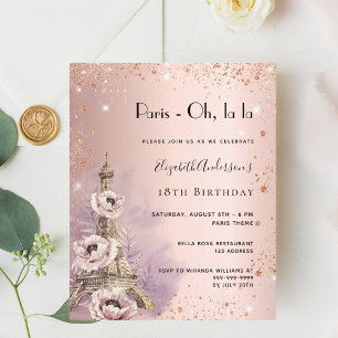 Papier Anniversaire rose Paris Tour Eiffel invitation