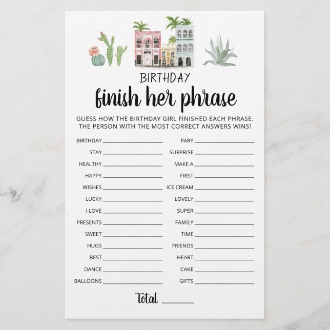 Papier Anniversaire Terminer son phrase Anniversaire jeu  (Devant)