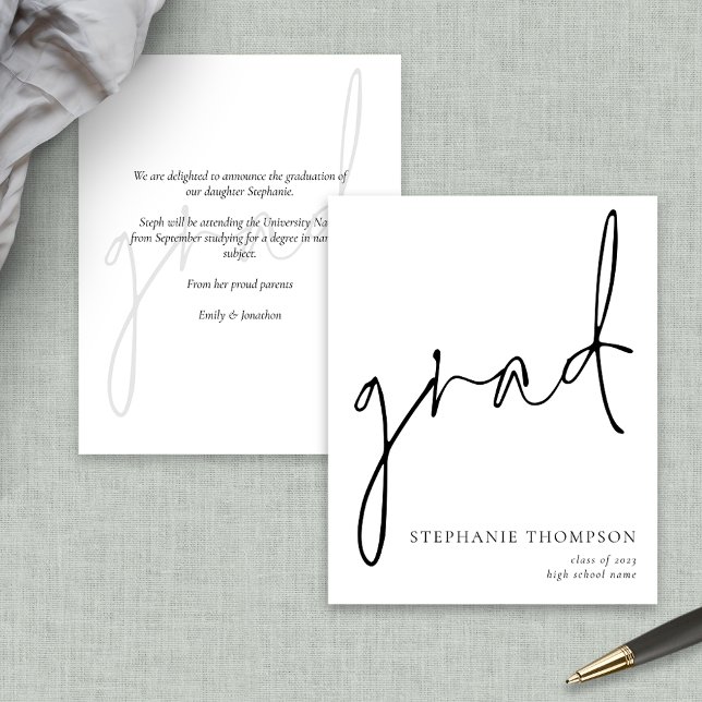 Papier Annonce de diplômé au scénario à budget limité (Front and back view)